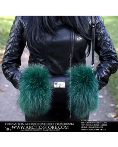 ROMANOV Fur Muff – Emerald Green Raccoon & Leather