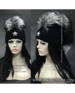 MadFox black beanie with silver fox fur tail - luxury fashion statement