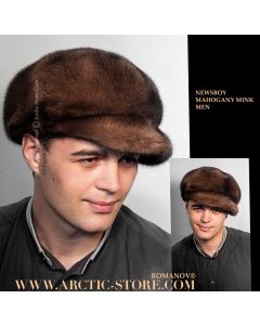 mahogany mink fur newspaper cap for men, sculpted winter headwear