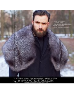 Men's luxury fur pelerine crafted from Silver Grey Fox, styled over a winter overcoat as an elegant accessory.
