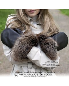L’Or Noir Fox Trim Leather Fur Mittens