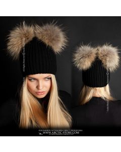 Tanuki Fur Pom Poms Beanie