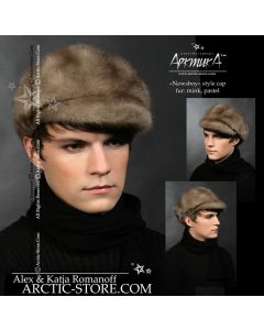 light brown pastel mink newspaper boy cap men fur winter hat