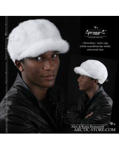 white mink newspaper boy cap for men full pelt winter fur hat