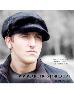 men’s newspaper boy cap in black mink fur