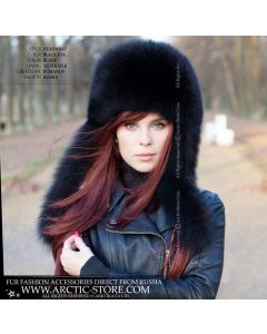 Black fox fur headband with long flowing flaps