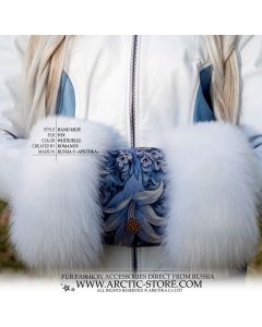 Russian Fur Muff – Shadow Fox, Blue Floral Wool