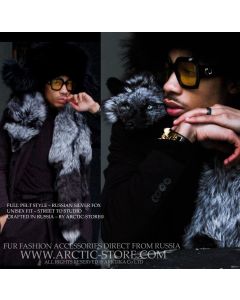 russian silver fox full pelt fur collar with glass eyes