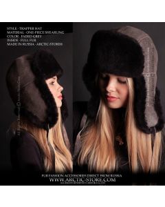 faded grey shearling sheepskin trapper hat for women full fur