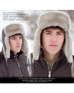 smoky beige shearling sheepskin trapper hat for men full fur