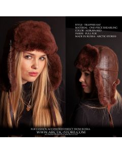 auburn red shearling sheepskin trapper hat for women full fur