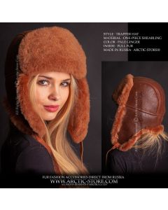 pale ginger shearling sheepskin trapper hat for women full fur