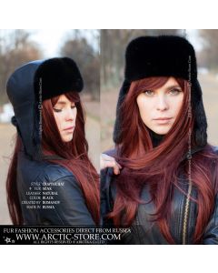trapper hat black mink fur leather women