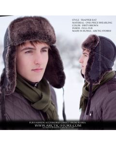 dirty brown shearling sheepskin trapper hat for men full fur