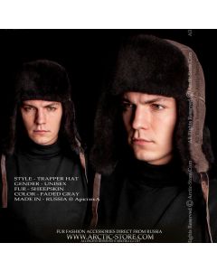 shearling sheepskin trapper hat faded gray men full fur
