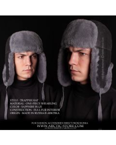 shearling sheepskin trapper hat sapphire blue men full fur