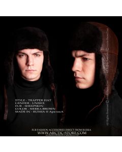 shearling sheepskin trapper hat sierra brown men full fur
