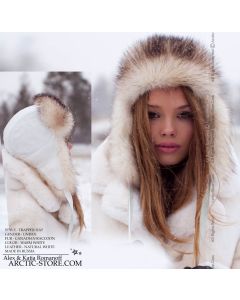 WOMEN’S TRAPPER HAT · WHITE RACCOON FUR · LEATHER