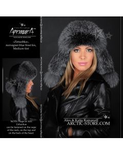 Women’s Bomber Hat · Blue Frost Fox Fur · Leather · Poms