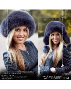Women’s Bomber Hat · Graffit Fox Fur · Leather · Poms