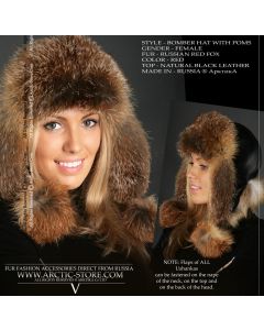 Women’s Bomber Hat · Russian Red Fox Fur · Leather · Poms