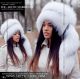 arctic marble fox hat with tail - davy crockett white black fur hat