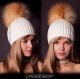 Gold fox pom pom hat - Real fur pompom beanie
