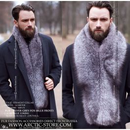 Men's Silver Grey Fox Fur Collar 140 cm – Detachable Stole