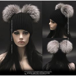 FILA Fox Fur Women’s Beanie Double Pom FOX Fur Beanie Women, 2 Pom FOX Fur Knit Winter  main image 4