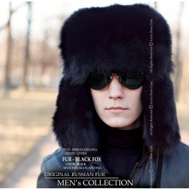Siberian full fur Ushanka hat, russian style, black fox / arctic