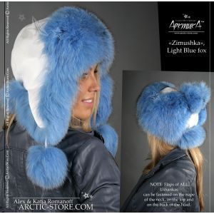 Ushanka russian fur hat, polar fox dyed blue