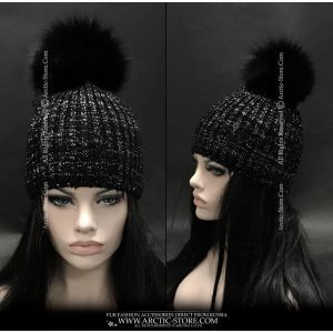 fashion black fox pompom hat