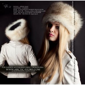Round fur hat - white raccoon / arctic-store