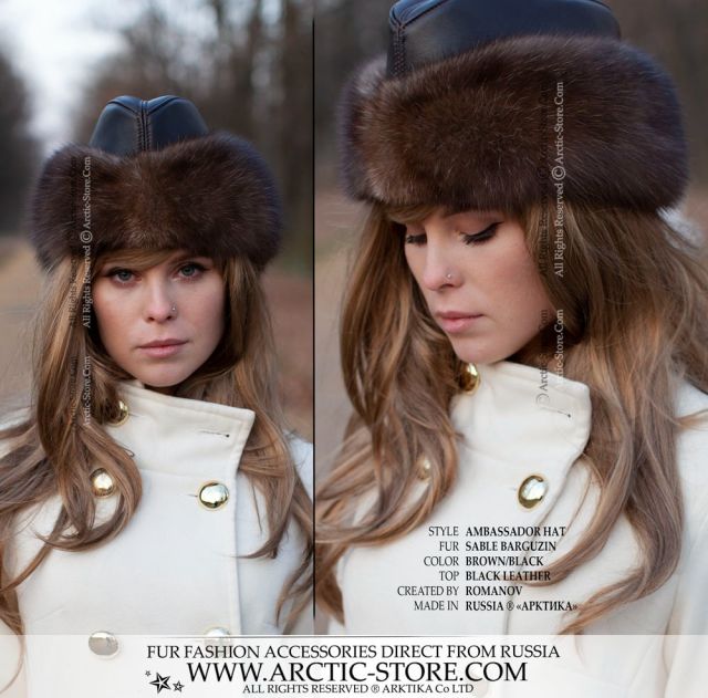 Ambassador Fur Sable Hat for Women - Custom Leather Top, Luxe Fur