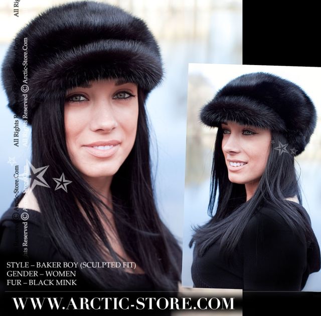 Black Mink Fur Baker Boy Cap – Women’s Fit