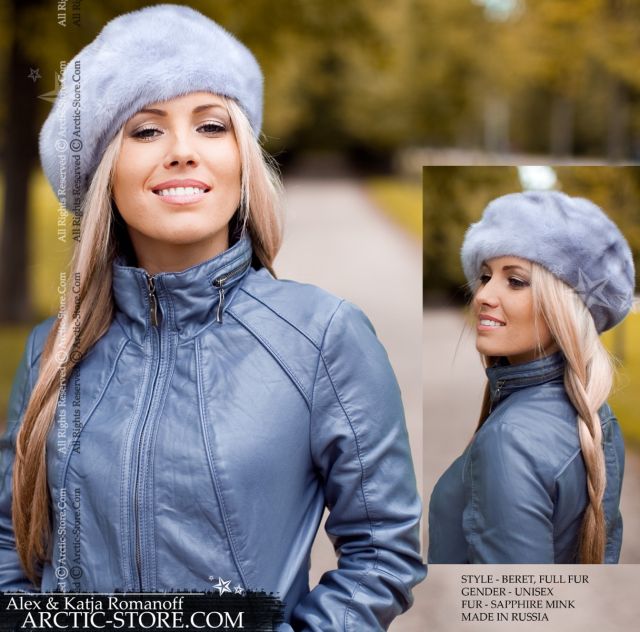 Beret, sapphire mink