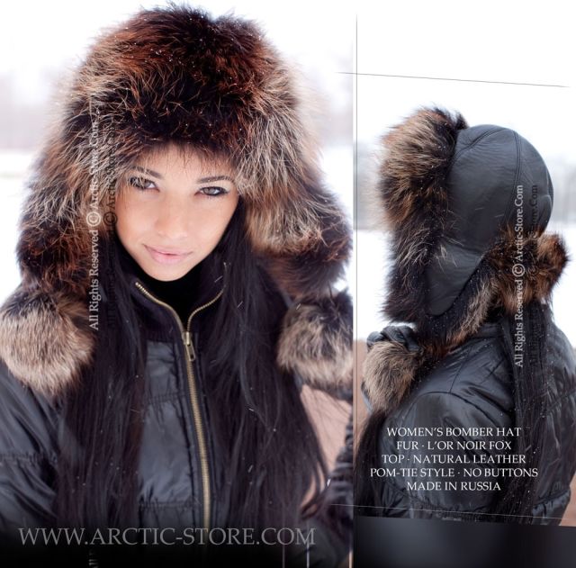 Women’s Bomber Hat · L’Or Noir Fox Fur · Leather · Poms