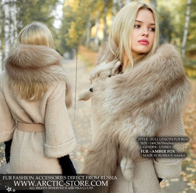 Amber Fox Fur Collar Boa – Full Pelt, Taxidermy Style