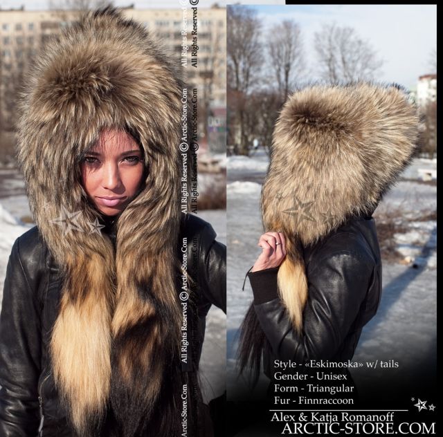 Eskimoska Hood/Hat w/ tails, Russian Raccoon