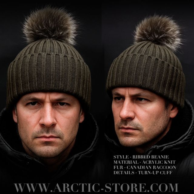 Men’s Cold Nut Fur Beanie · Coon Pom · Ribbed Knit