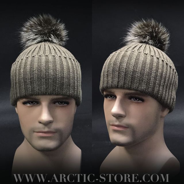 Men’s Nut Brown Beanie · Coon Pom · Subtle Rib Knit