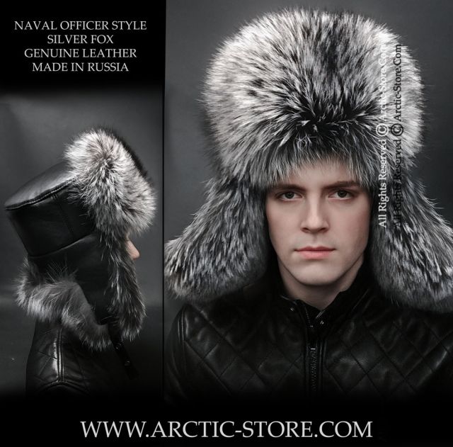 Naval Officer Silver Fox Fur Hat