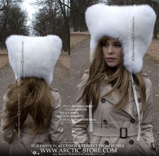 &quot;Squirrel&quot; Hat, White fox