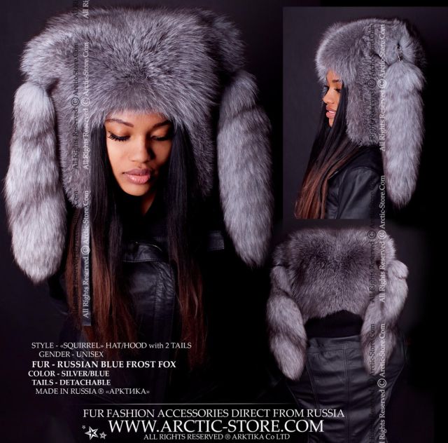 &quot;Squirrel&quot; Hat w/ Tails, Silver Grey Fox