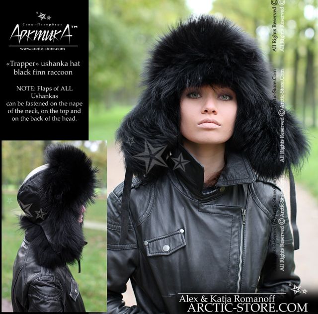 WOMEN’S TRAPPER HAT · BLACK RACCOON FUR · LEATHER