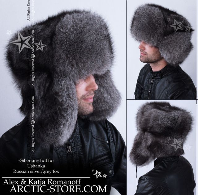 Siberian ushanka, silver/grey fox