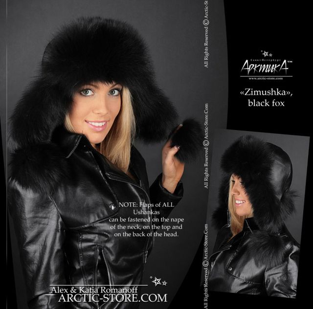 Women’s Bomber Hat · Black Fox Fur · Leather · Poms