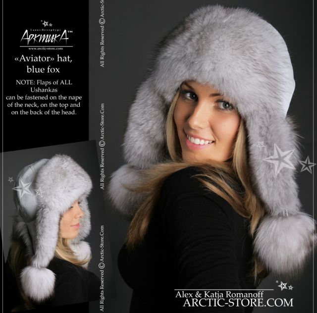 Women’s Bomber Hat · Natural Polar Fox Fur · Leather · Poms