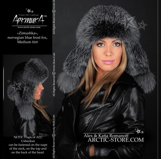 Women’s Bomber Hat · Blue Frost Fox Fur · Leather · Poms