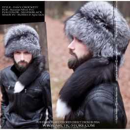 Davy Crockett full fur hat with tail, silver fox / arctic-store